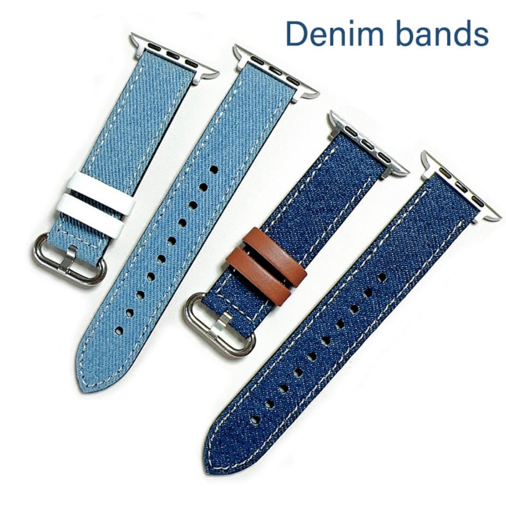 Blue denim contrasting leather smart watch strap