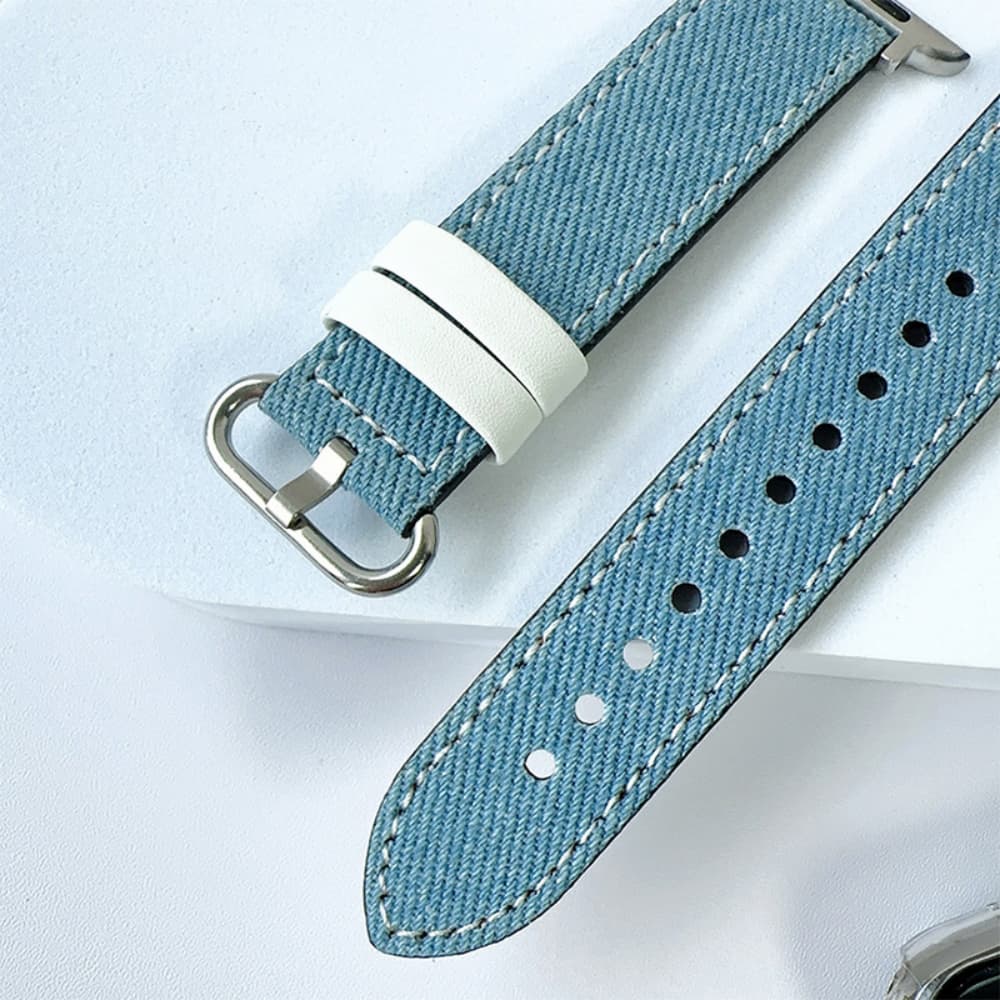 Blue denim contrasting leather smart watch strap
