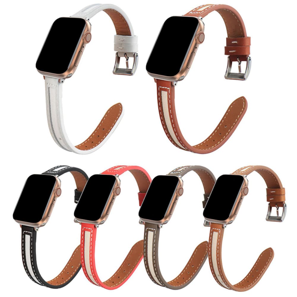 Canvas and leather color-blocked narrow smartwatch strap