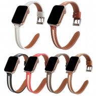 Canvas and leather color-blocked narrow smartwatch strap