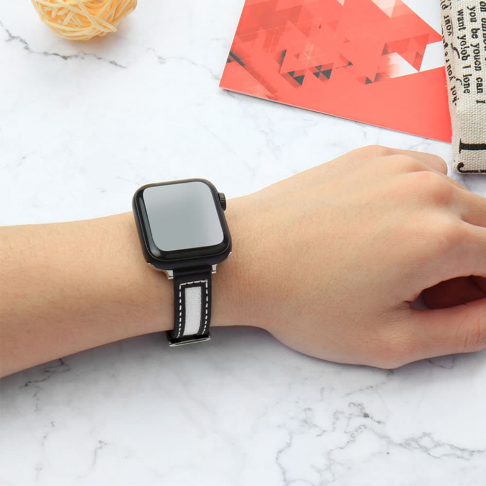 Canvas and leather color-blocked narrow smartwatch strap