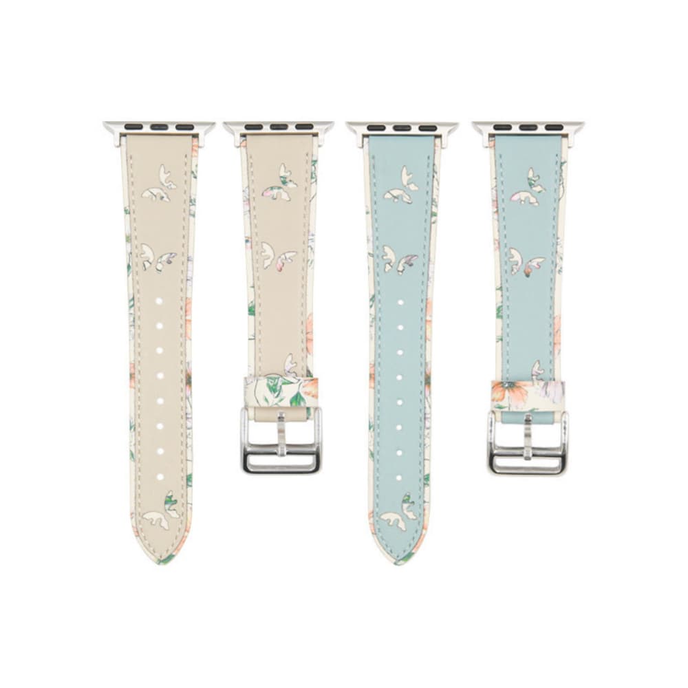 Hollow-out butterfly pattern contrast-colored leather watchband