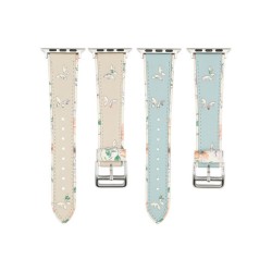 Hollow-out butterfly pattern contrast-colored leather watchband