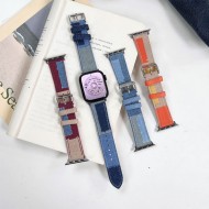 Creative denim patchwork contrast-colored leather watchband