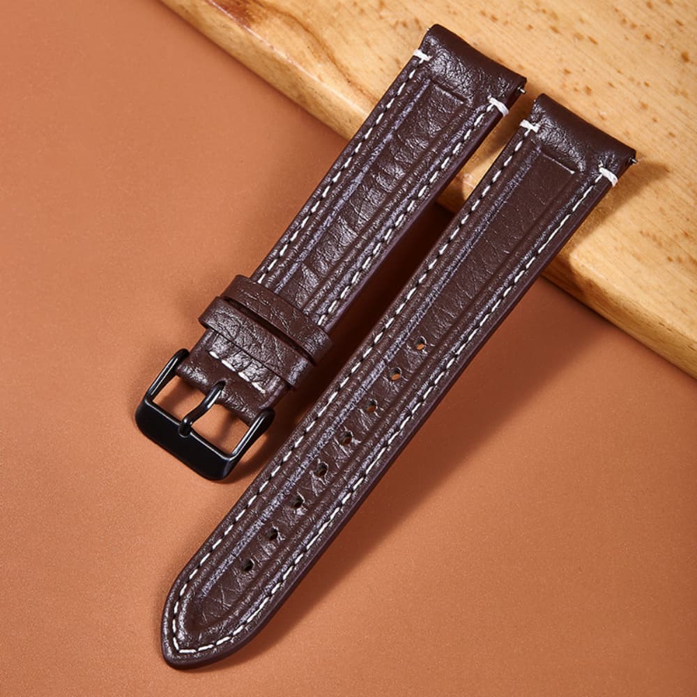 New solid color leather colored stitched watch strap
