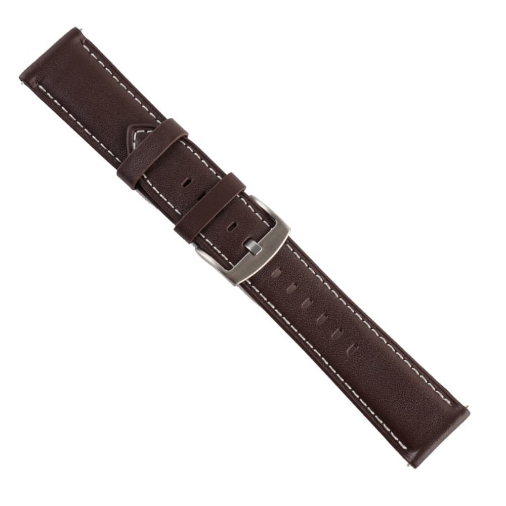 Dark brown leather with white stitching watch strap