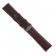 Dark brown leather with white stitching watch strap
