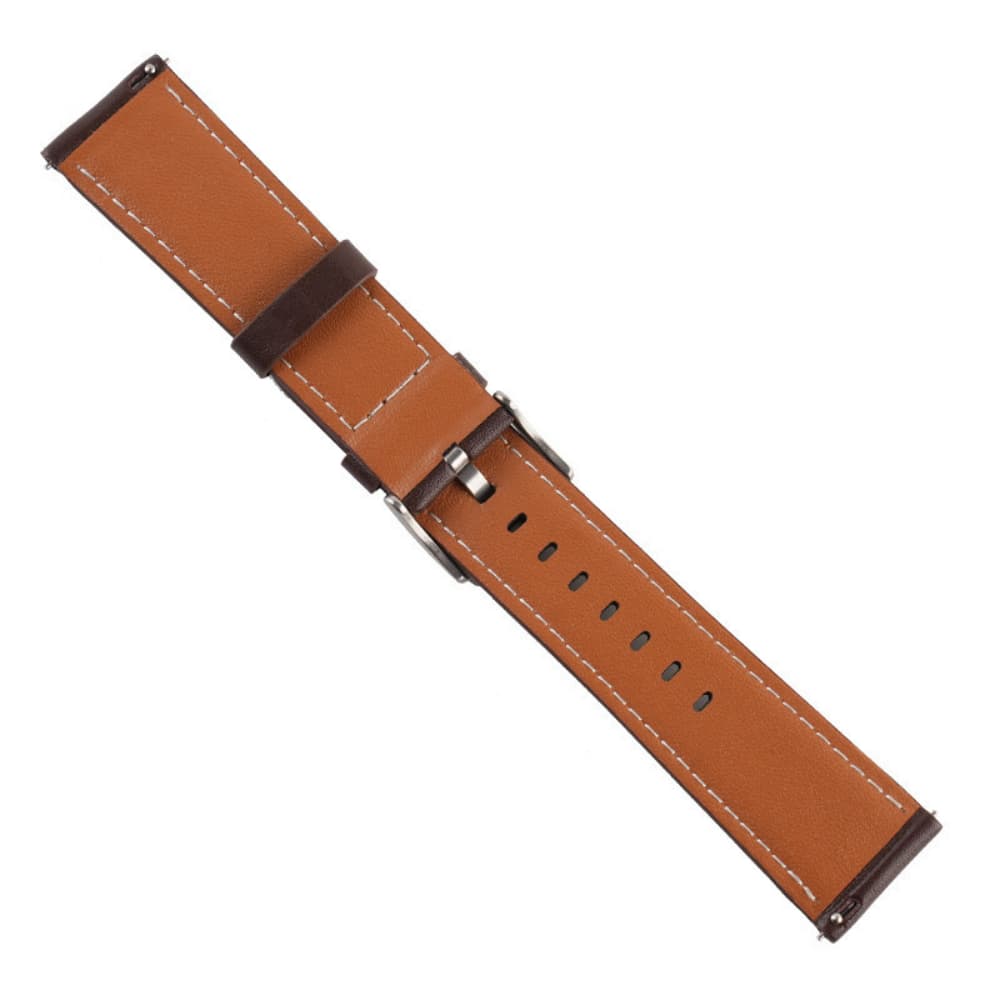 Dark brown leather with white stitching watch strap