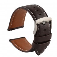 Dark brown leather with white stitching watch strap
