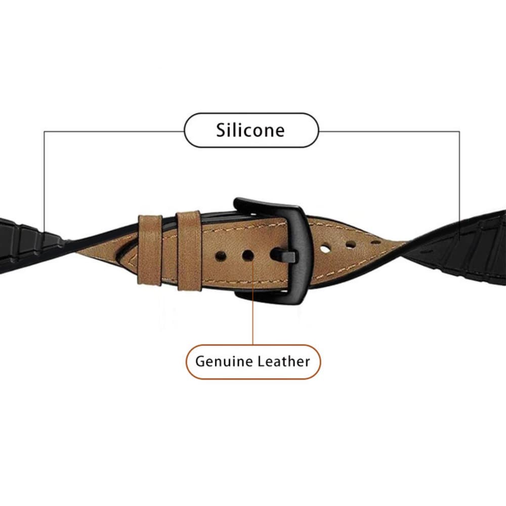 Silicone leather with white stitching and black buckle business watch strap