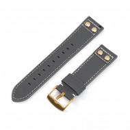 Double rivet decoration solid color leather white stitching watch strap
