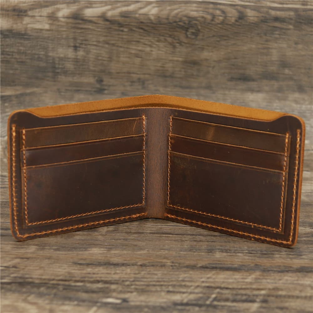 Dark brown full leather folding wallet card bag