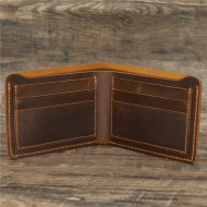 Dark brown full leather folding wallet card bag