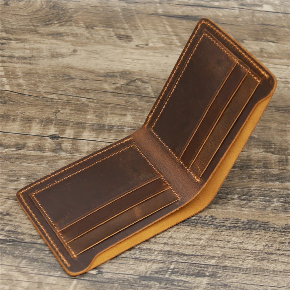 Dark brown full leather folding wallet card bag
