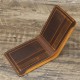 Dark brown full leather folding wallet card bag