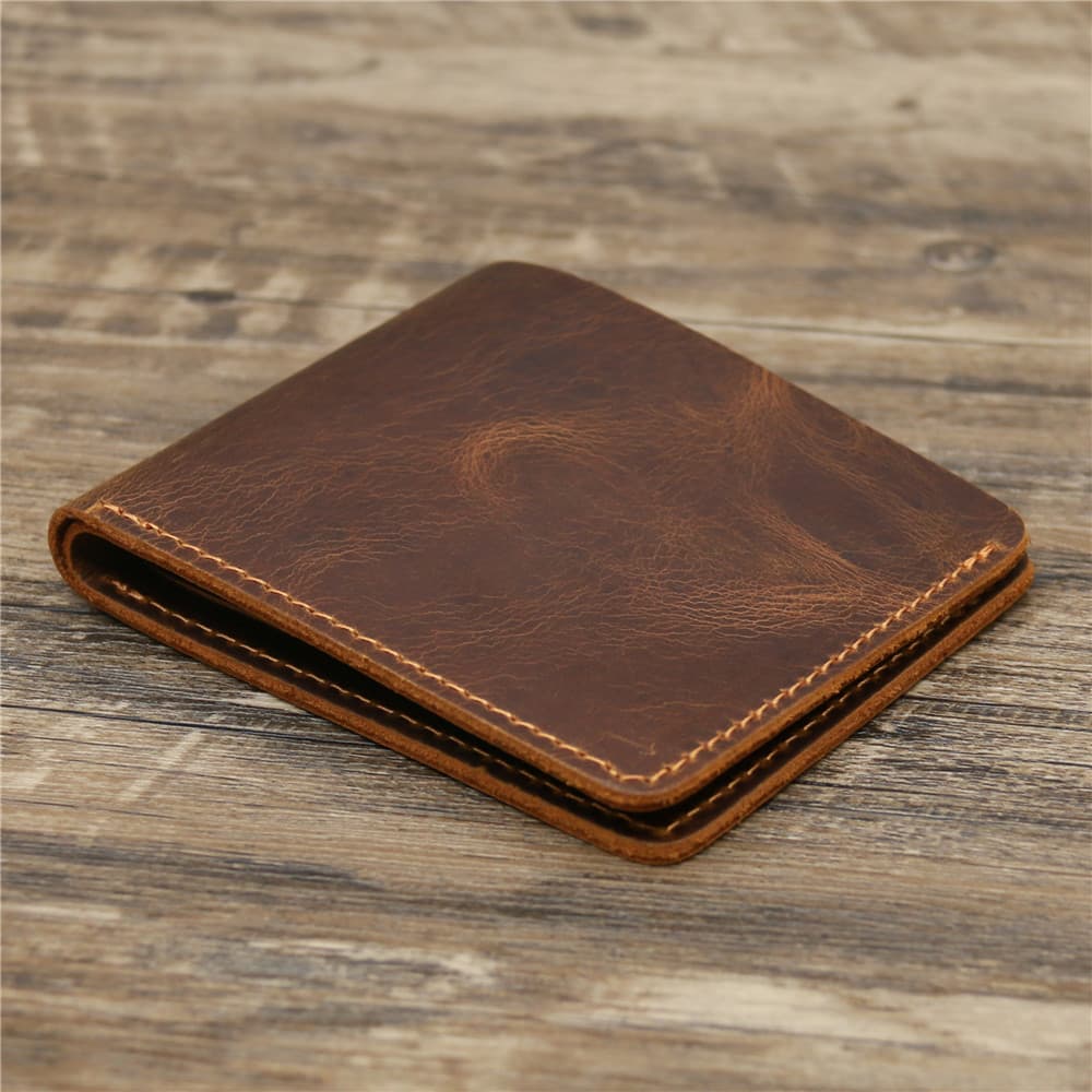 Dark brown full leather folding wallet card bag