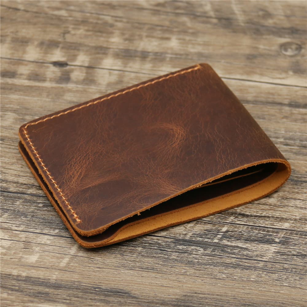 Dark brown full leather folding wallet card bag