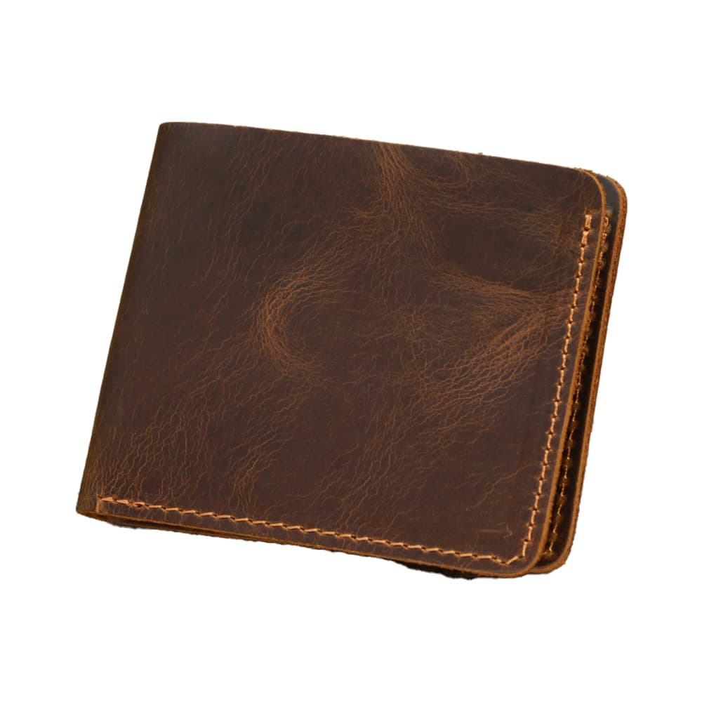 Dark brown full leather folding wallet card bag