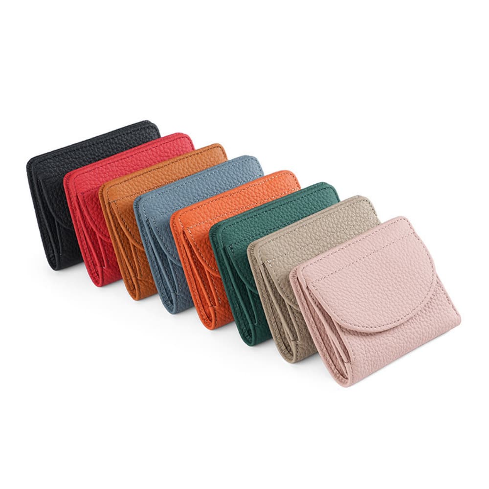 Folding solid color artificial leather card bag with loose change coin bag