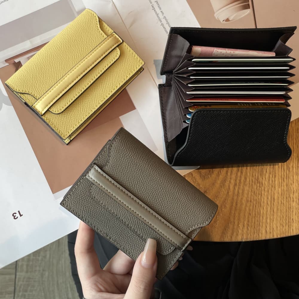 Organ style three fold solid color artificial leather card bag