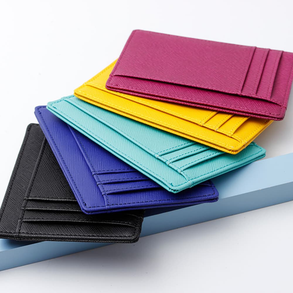 Portable ultra-thin multi slot solid color leather card bag