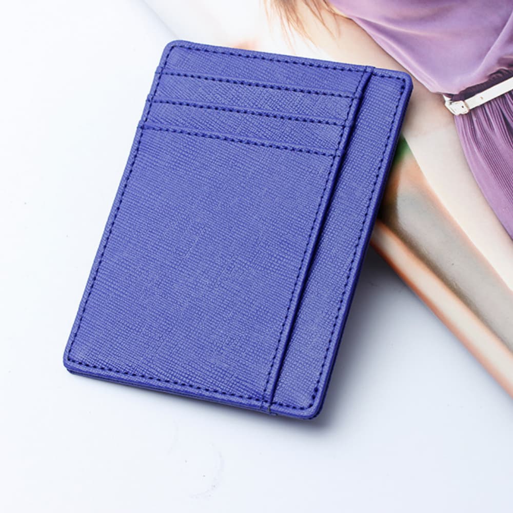Portable ultra-thin multi slot solid color leather card bag