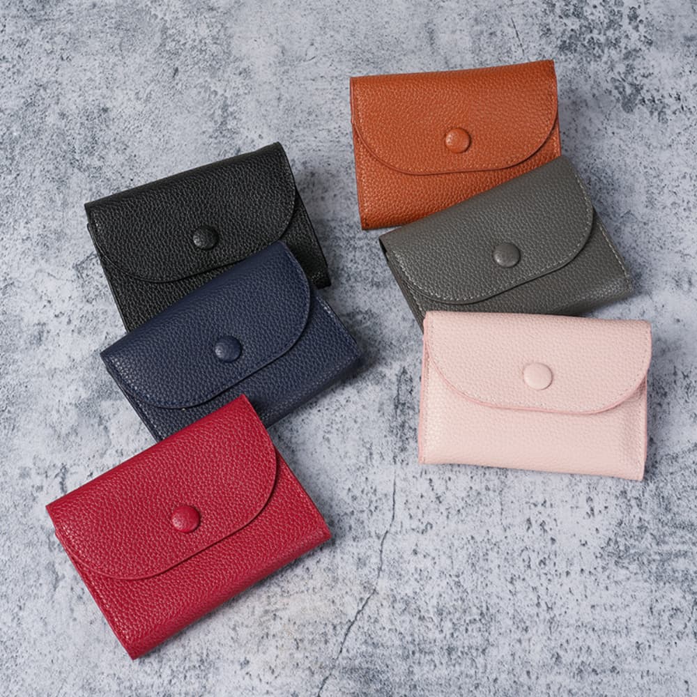Litchi pattern simple solid color leather flip card bag