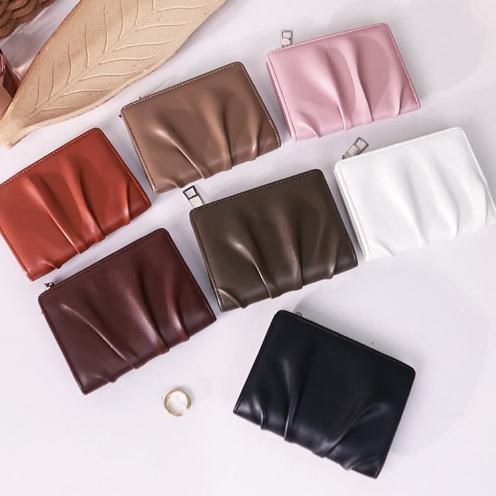 Fold shaped solid color leather folding card bag