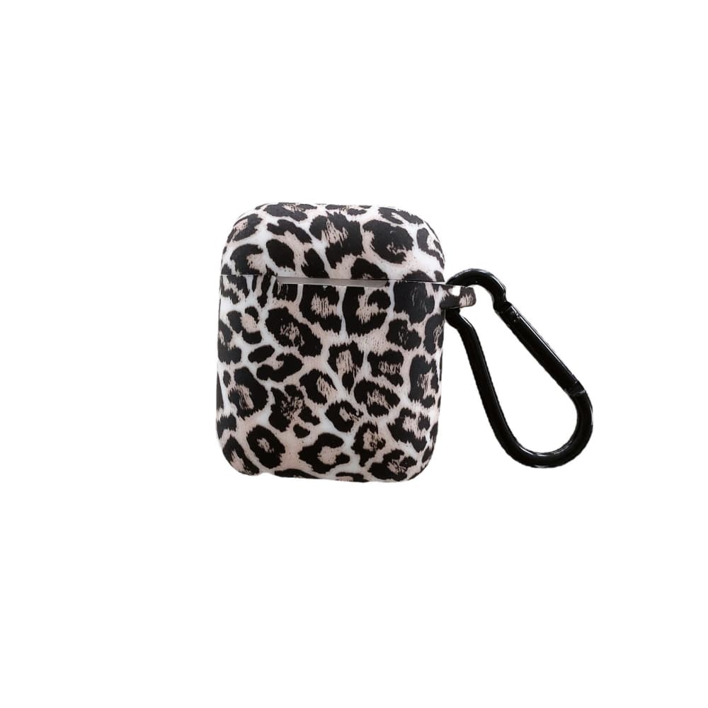 Black leopard print soft silicone buckle headphone case