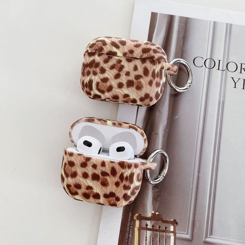 Brown leopard print soft silicone buckle headphone case
