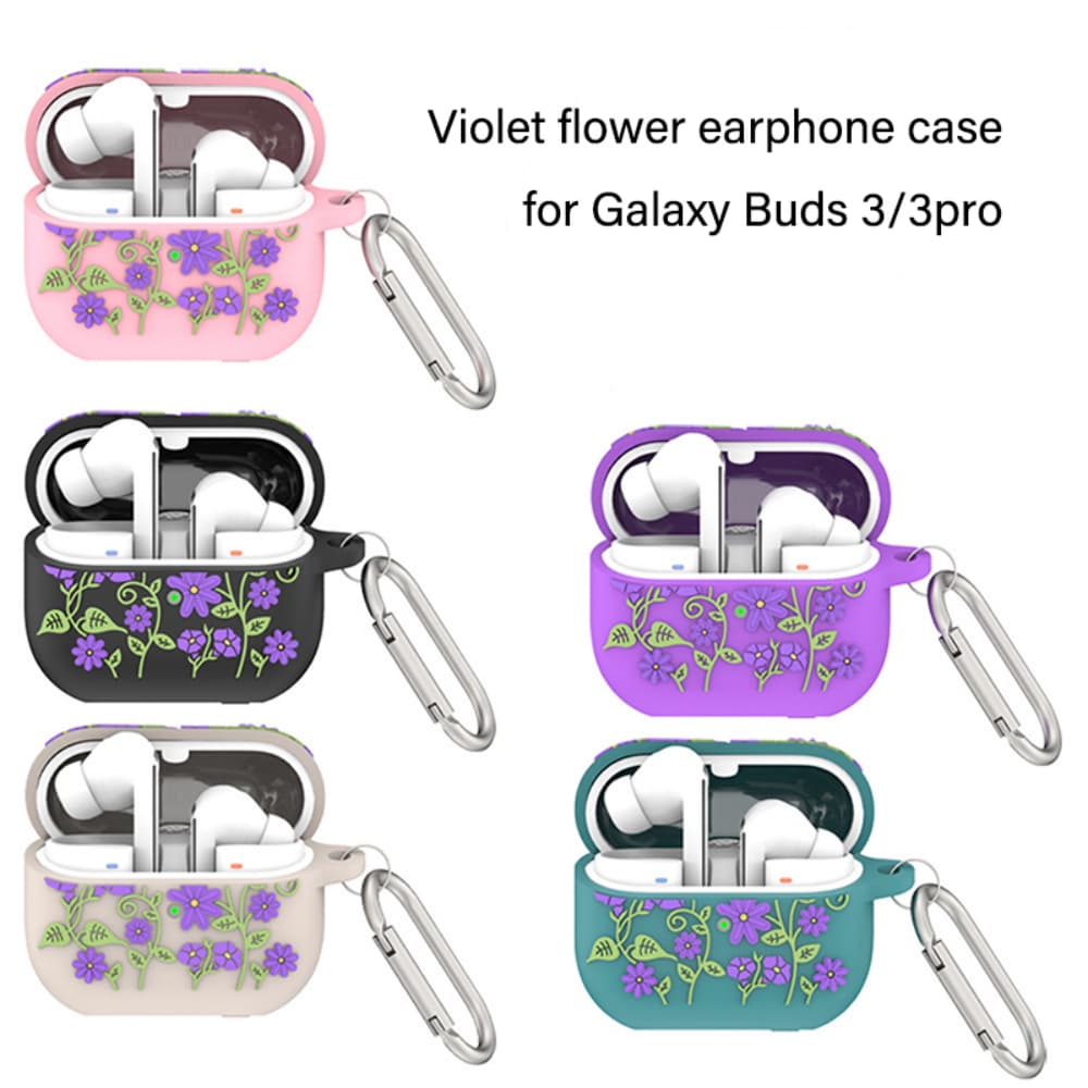 Violet flower pattern solid color soft silicone earphone case
