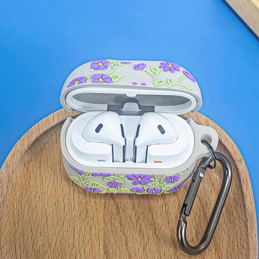 Violet flower pattern solid color soft silicone earphone case