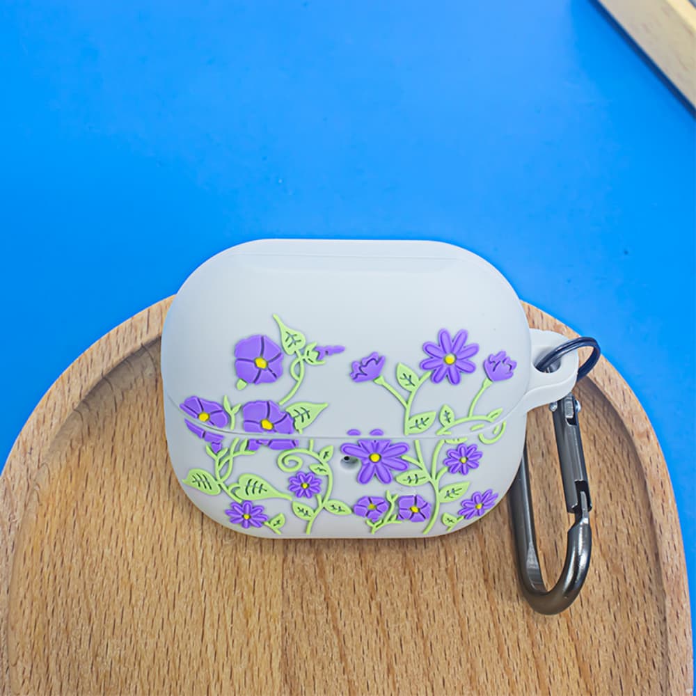 Violet flower pattern solid color soft silicone earphone case
