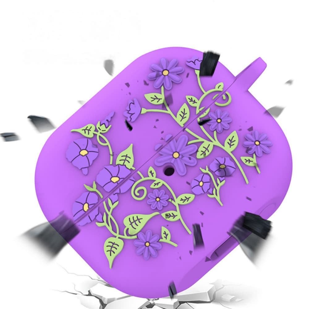 Violet flower pattern solid color soft silicone earphone case