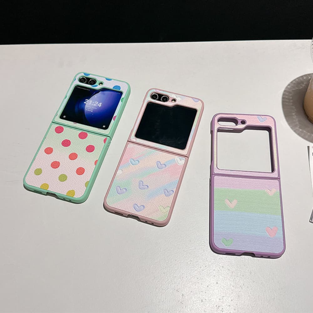 Cute colored polka dot heart-shaped pattern folding phone case