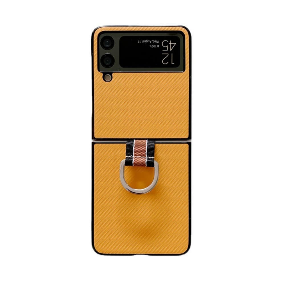 Ring buckle solid color leather flip folding phone case