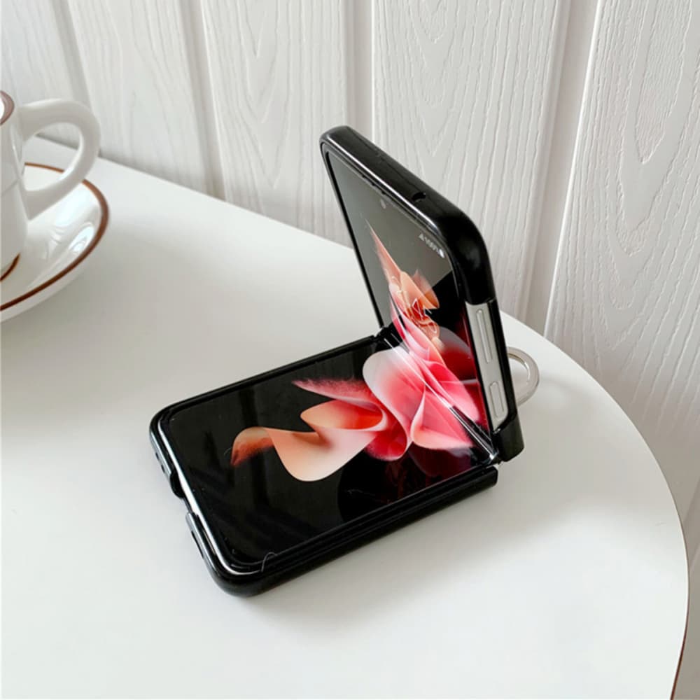 Ring buckle solid color leather flip folding phone case