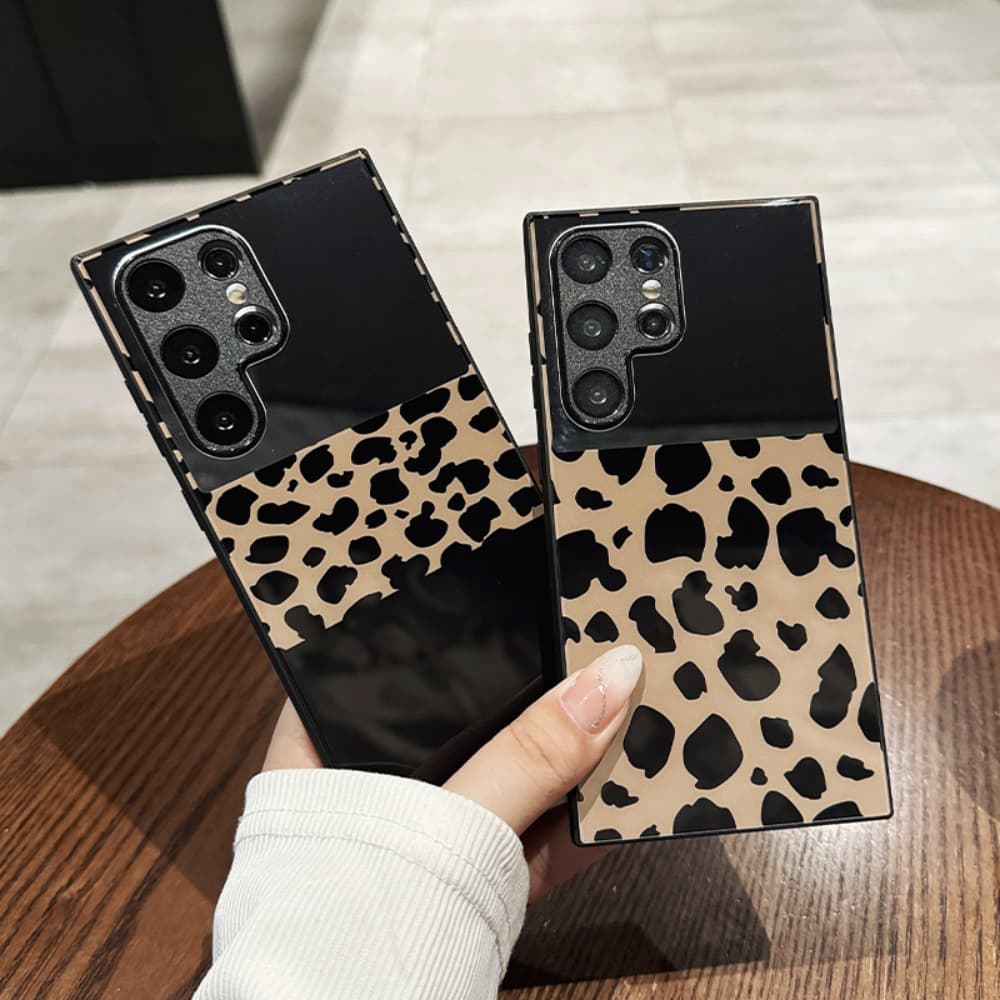 Leopard print glass soft rubber fully wrapped phone case