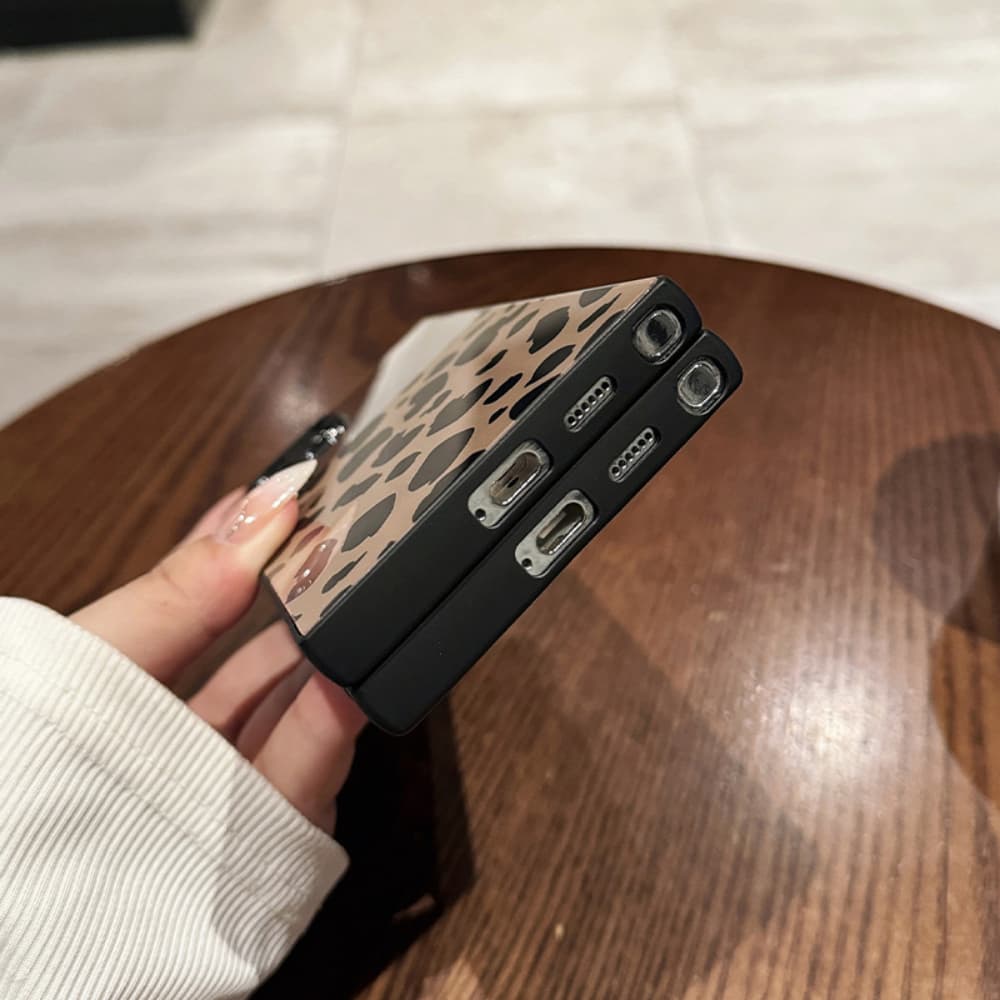 Leopard print glass soft rubber fully wrapped phone case
