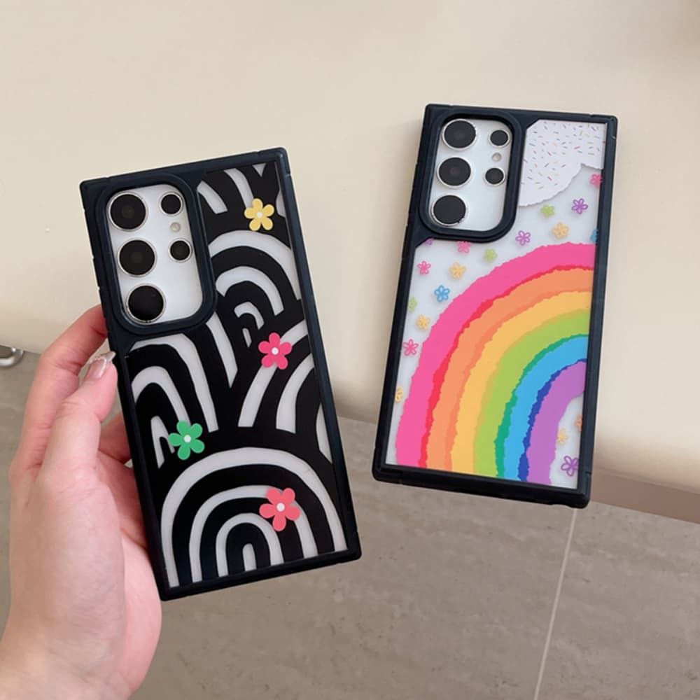 Cartoon Rainbow Flower PC Material Fully Wrapped Phone Case