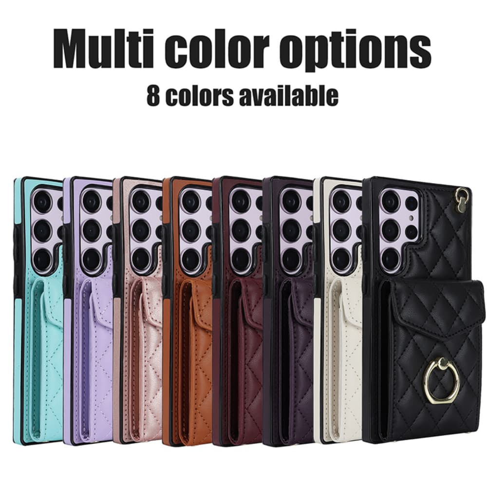 Organ style card bag hanging rope crossbody ring buckle leather phone case