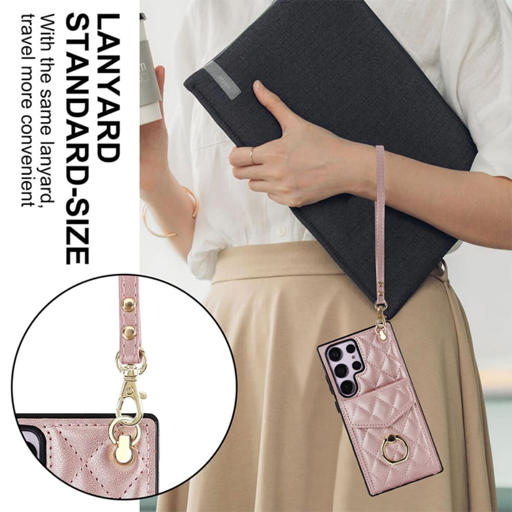 Organ style card bag hanging rope crossbody ring buckle leather phone case