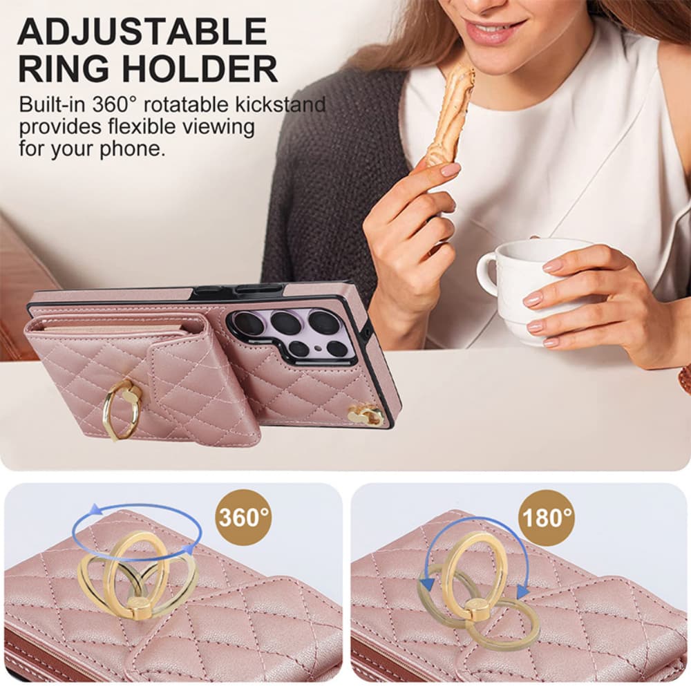 Organ style card bag hanging rope crossbody ring buckle leather phone case