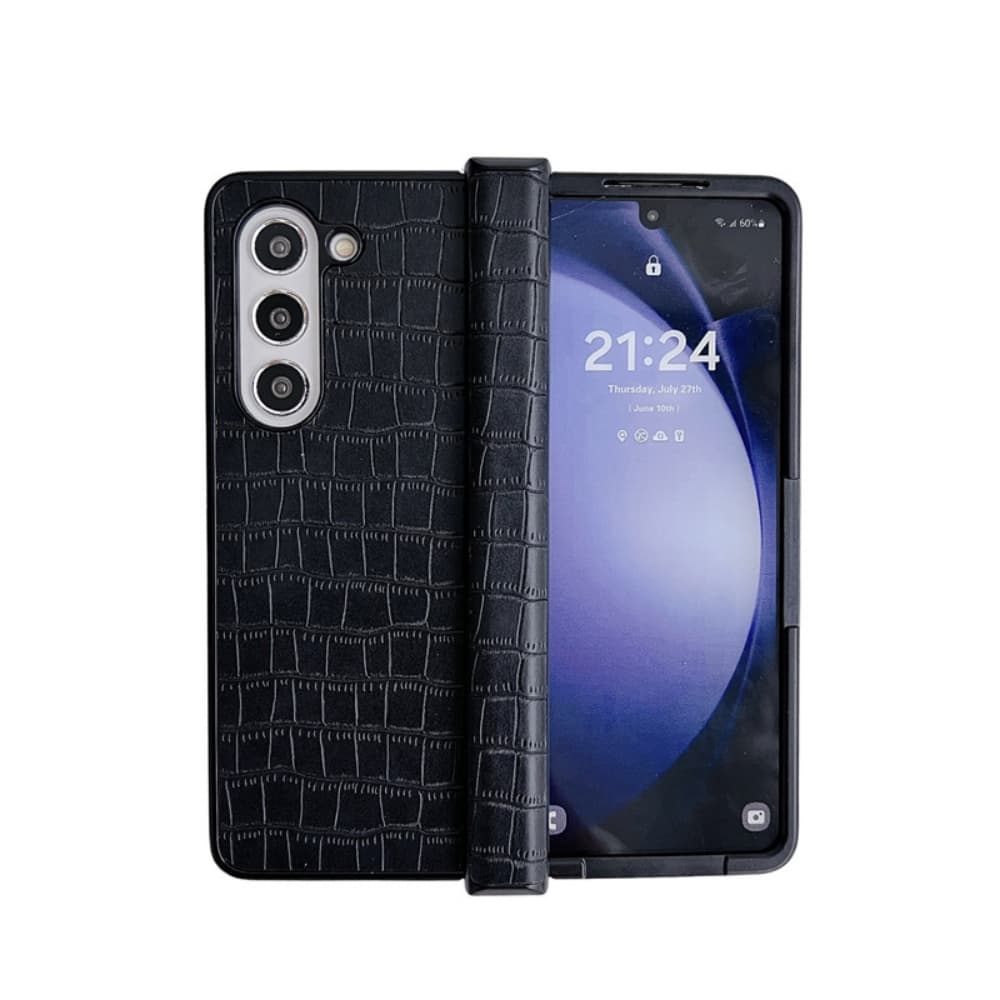 Simple crocodile pattern solid color leather folding phone case