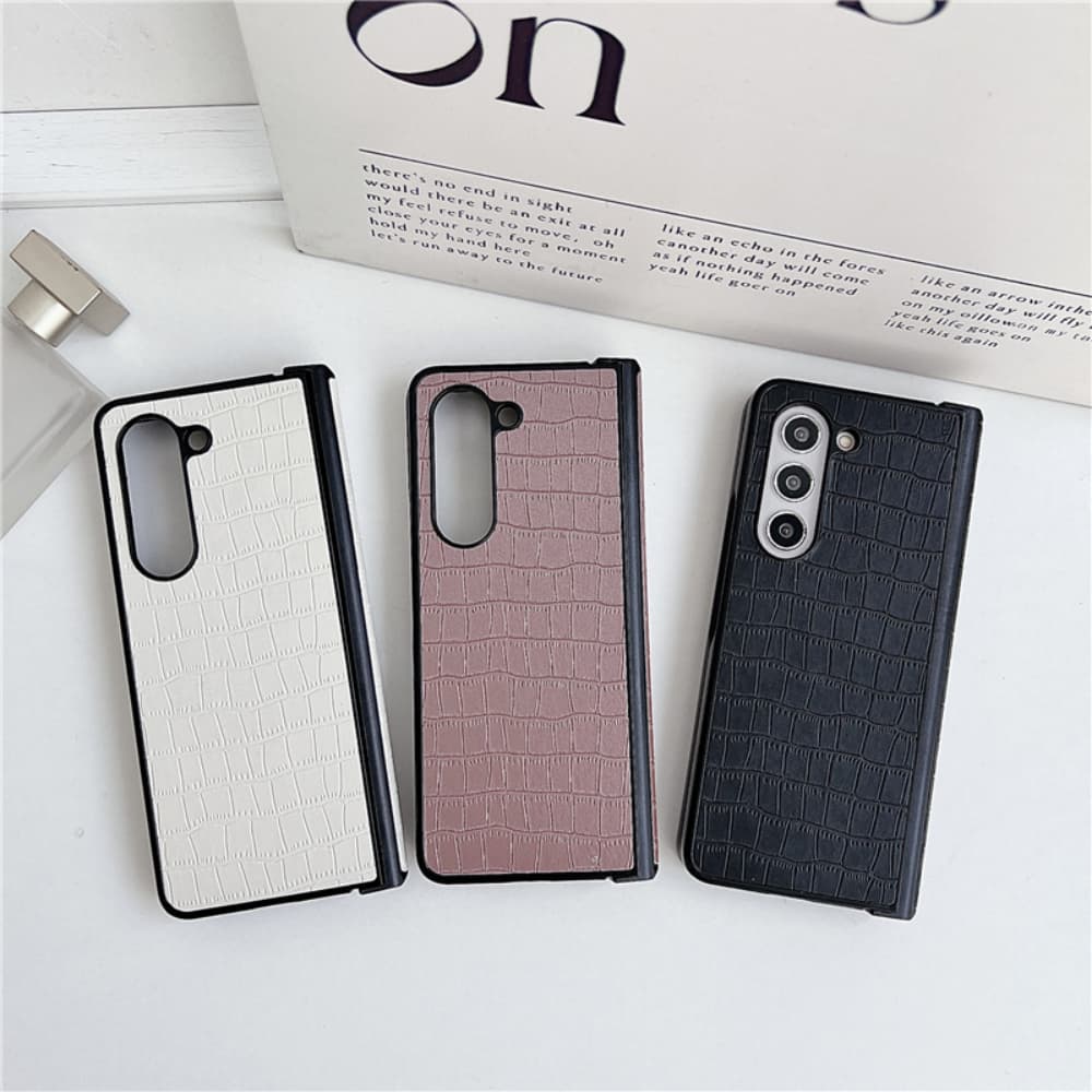 Simple crocodile pattern solid color leather folding phone case
