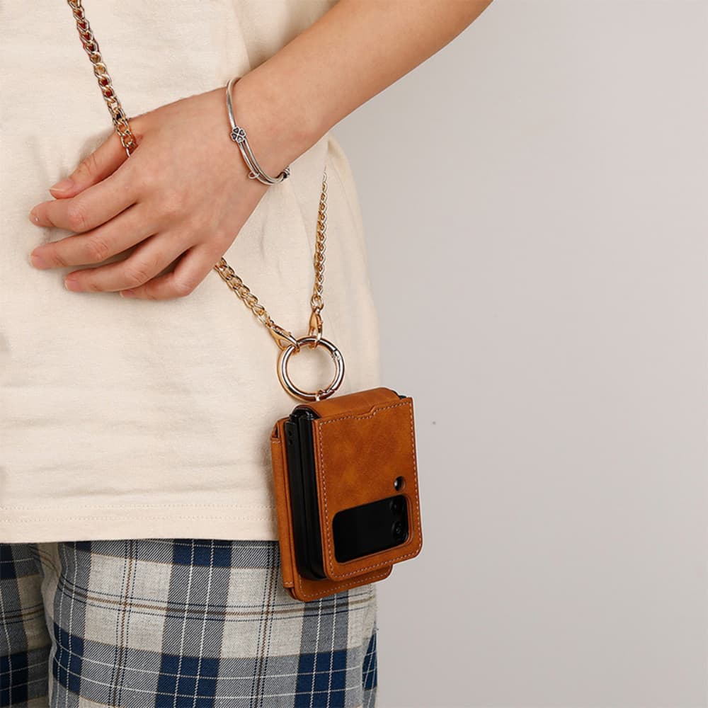 Multi slot flip style card bag with ring buckle and foldable phone case