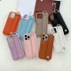 Solid color lychee patterned leather card bag wristband phone case