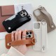 Solid color lychee patterned leather card bag wristband phone case