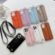Solid color leather card slot wristband hanging rope crossbody phone case