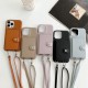 Flip style card bag solid color leather hanging rope crossbody phone case